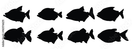 piranha fish silhouettes illustration set