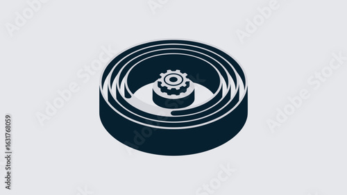Gear interface inside rotating ring on white background – Great for UI design, tech branding, or minimal digital illustrations