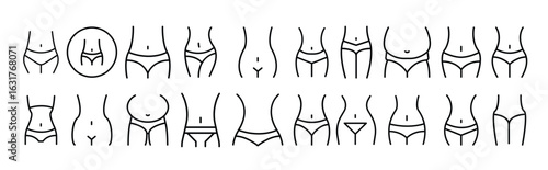 Waist Icon Set for UI, Placards, Books, Apps. Editable Stroke. Suitable for Web Sites, Books, Cards, Apps