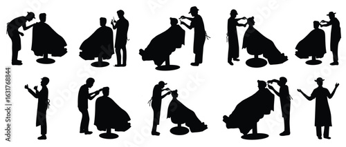 collection of illustrations of silhouettes of barber man
