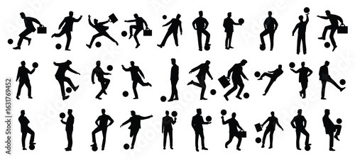 collection of silhouettes of businessmen playing football 