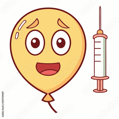 Scared balloon with syringe cartoon character funny face silhouette vector illustration