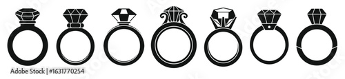 diamond ring woman icons set simple style