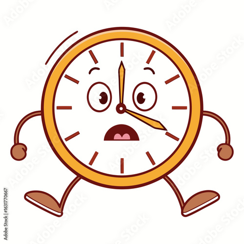 Scared running clock character with arms and legs surprised expression silhouette vector illustration