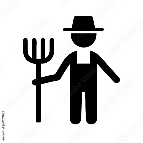 Farmer holding pitchfork vector illustration agriculture farming harvest rural worker farm equipment icon  
