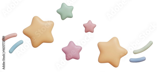 Colorful star-shaped candies in various sizes and pastel hues arranged playfully.