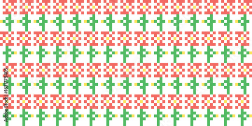 flower pixel art. antique style pattern for fabric, ceramic, cover, wallpaper. Cross stitch pattern. Grid Vector illustration.