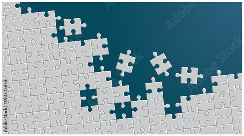 unfinished white jigsaw puzzle pieces on blue background 