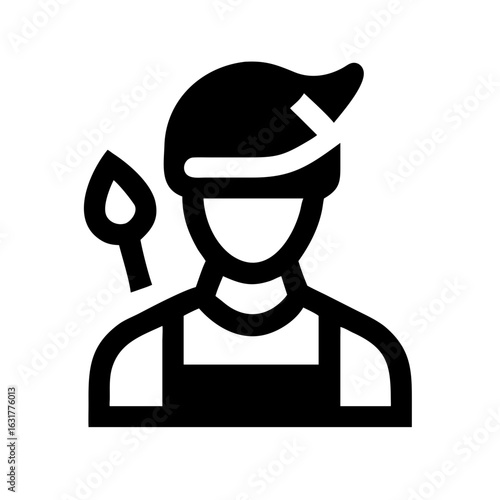 Illustration of a painter artist with beret and paintbrush for art design and creative projects use case