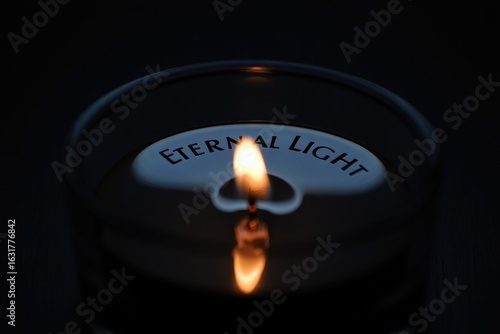 A glowing candle with 'Eternal Light' inscription, remembering those lost on 9/11 in NYC.