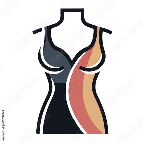 A modern logo icon of a fashion mannequin torso represented by abstract overlapping shapes forming the outline of the figure.