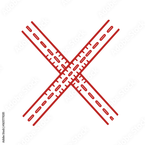 A minimalist vector icon of a stitched “X” made from two intersecting thread lines, representing handmade or tailored fashion.