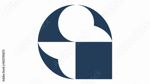 Circle inside square, both inside larger circle on white