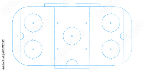 Top view of ice hockey field with markings. Realistic stadium layout for winter sport match and competition. Arena rink background for training, tournament or championship concept.