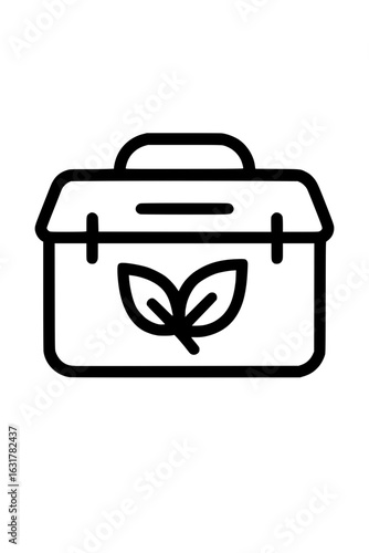 Isolated Outline Icon of Eco Friendly Lunchbox with Leaves

