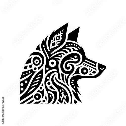 Wallpaper Mural Tribal dog head silhouette with spirit patterns Torontodigital.ca