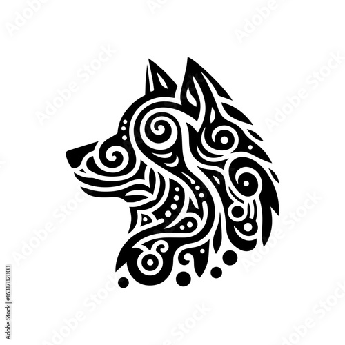 Wallpaper Mural Tribal dog head silhouette with spirit patterns Torontodigital.ca