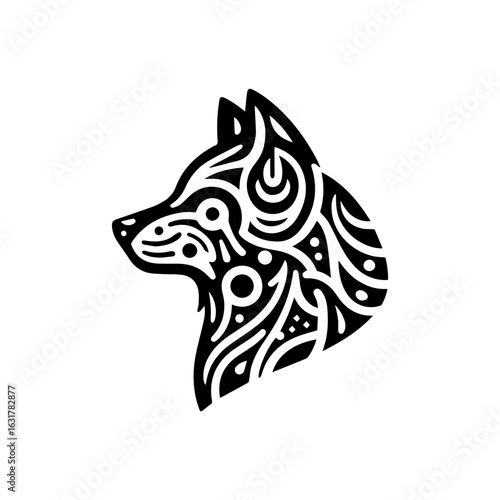 Wallpaper Mural Tribal dog head silhouette with spirit patterns Torontodigital.ca