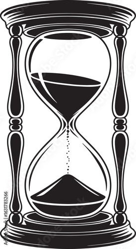Ornate hourglass with flowing black sand time measurement