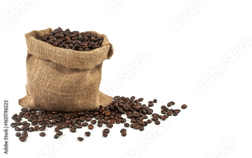 Coffee cup and beans on a white background. 