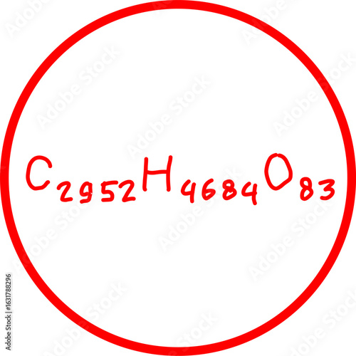 Red hand-drawn molecular formula "C2952H4684O832" inside a bold red circle on a white background, symbolizing a large organic or biochemical compound.
