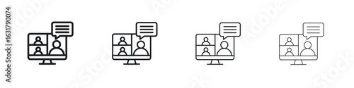 Online meeting icon. minimal strokes lines for web designs