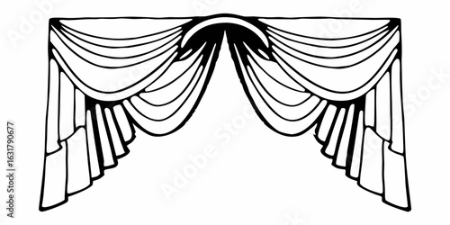Illustration of draped fabric with a central arch and cascading folds in a symmetrical design
