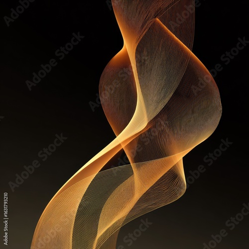 Abstract, flowing, golden, brown ribbons on black background