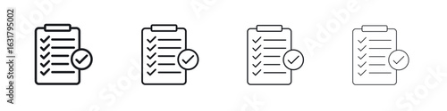 Clipboard check icon. minimal strokes lines for web designs