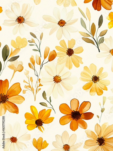 Vintage seamless pattern with watercolor roses and leaves. Romantic floral illustration background.