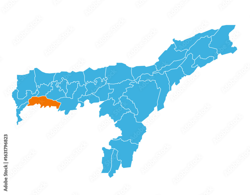 Fototapeta premium Goalpara District highlighted on Assam state map, India