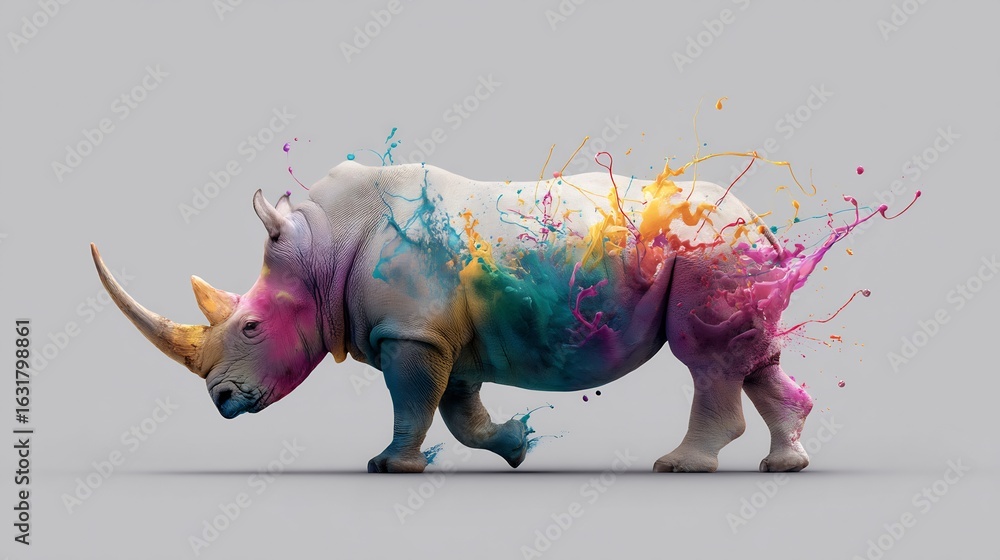 Obraz premium Colorful Rhinoceros Art: A vibrant display of wildlife and artistic expression