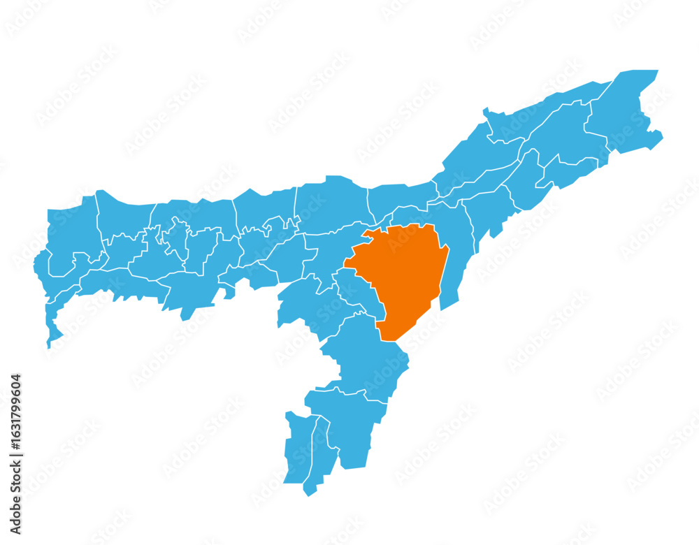 Fototapeta premium Karbi Anglong East District highlighted on Assam state map, India