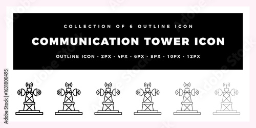 Pack of 6 Outline Vector communication tower icon