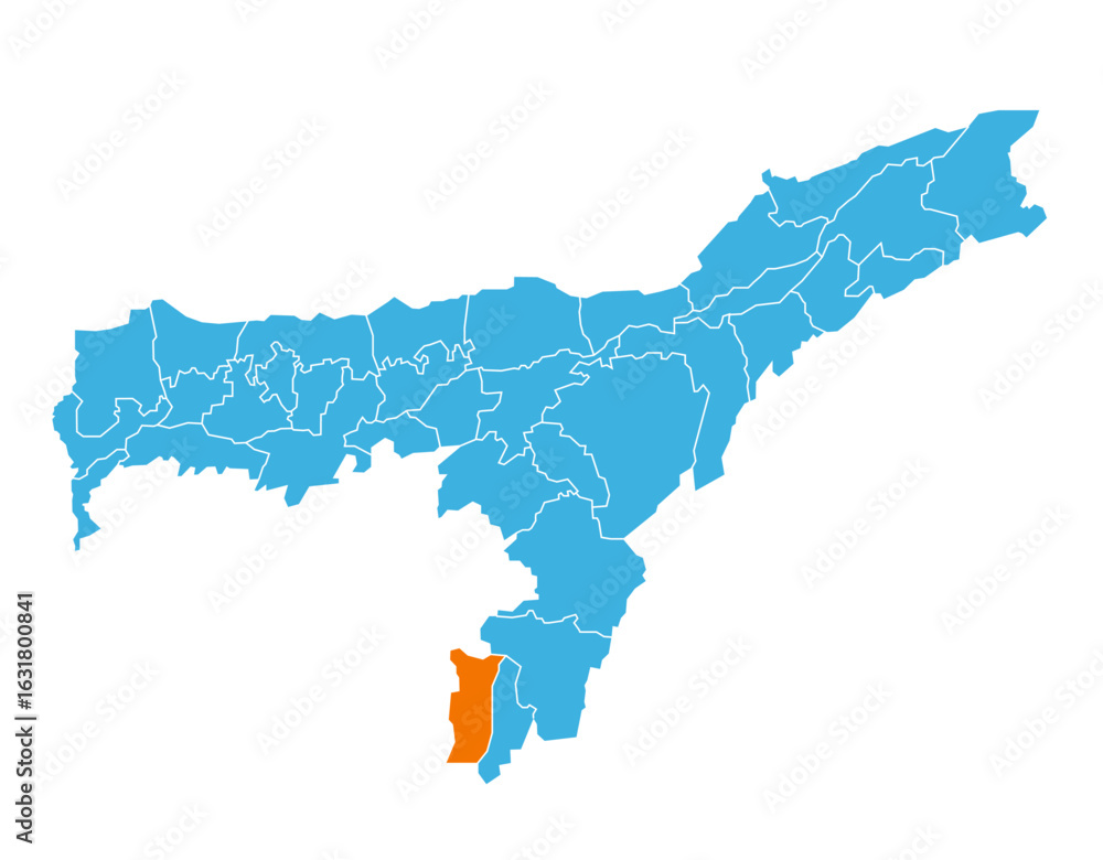 Fototapeta premium Karimganj District highlighted on Assam state map, India