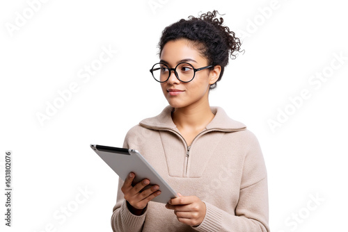 Wallpaper Mural young woman with tablet computer isolated on white Torontodigital.ca