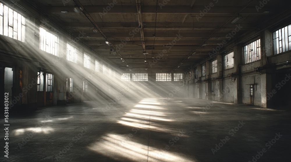 Sunbeams in Empty Industrial Warehouse Sunbeams in Empty Industrial Warehouse