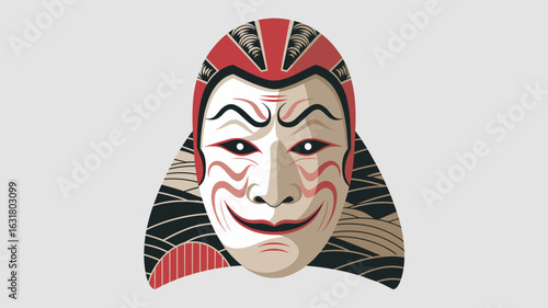 Expressive kabuki mask illustration with bold features – Suitable for theater promotions, Japanese culture materials, or dramatic art visuals.