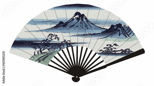 Japanese folding fan with mountain landscape – Great for travel promotions, cultural decor projects, or tranquil design assets.
