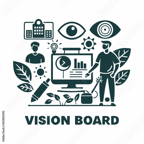 A person creating a diy vision board image. Simple flat illustration on a white background. Vector graphic.