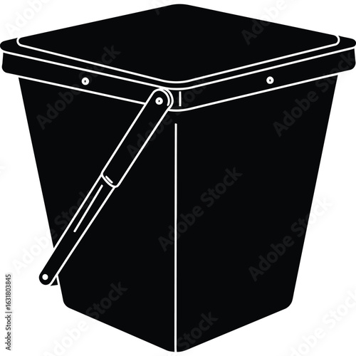 Black Square Bucket with Handle, Icon, Silhouette