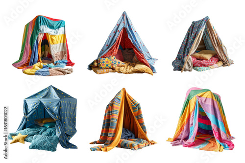 Collection of Cozy Home Blanket Forts Against a Clean White Transparent Background