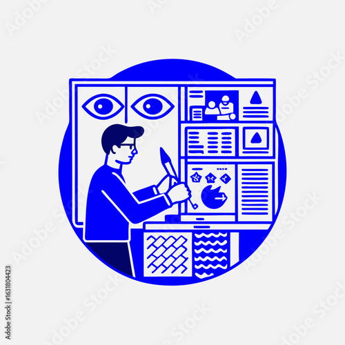 A person creating a diy vision board image. Simple flat vector illustration.