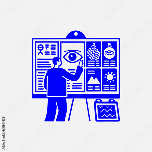 A person creating a diy vision board image. Simple flat vector illustration.