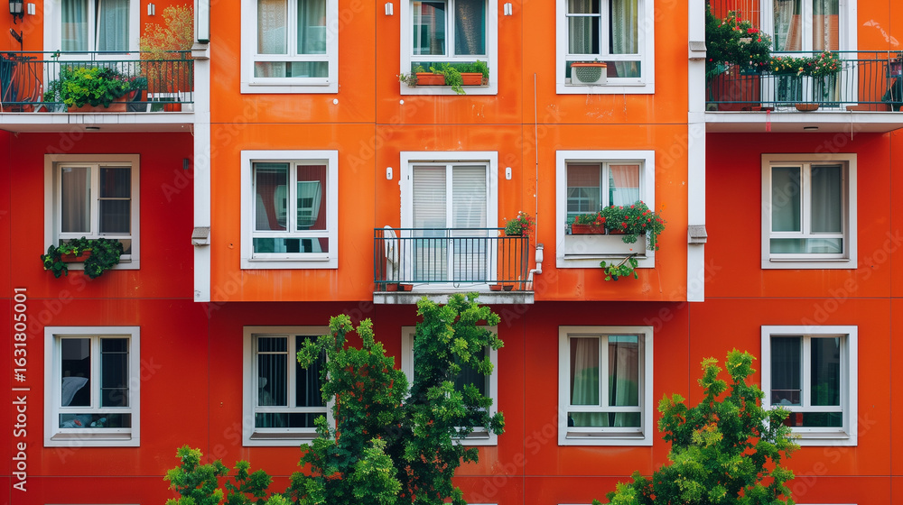 Fototapeta premium Apartment building where one window shows different weather