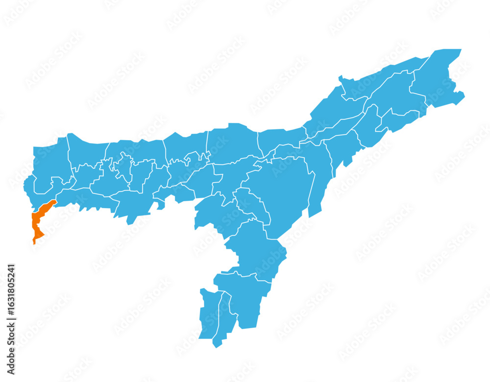 Fototapeta premium South Salmara Mankachar District highlighted on Assam state map, India