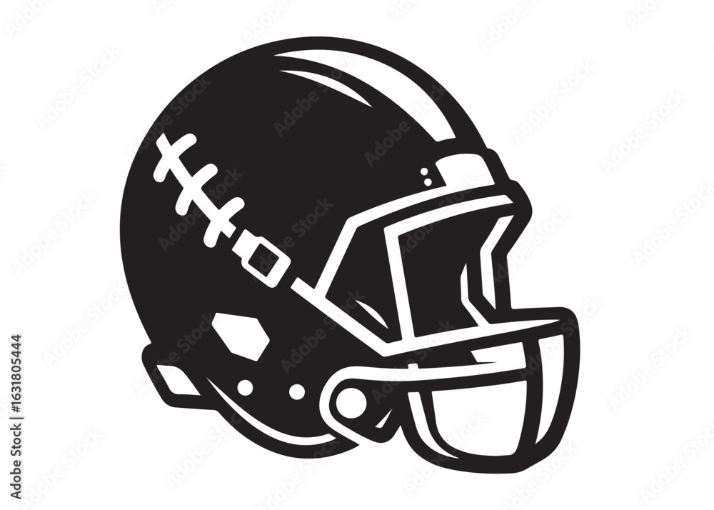 Fototapeta premium vector illustration of a football helmet logo, football helmet logo silhouette vector design, helmet vector logo silhouette illustration, football helmet logo vector silhouette on white background