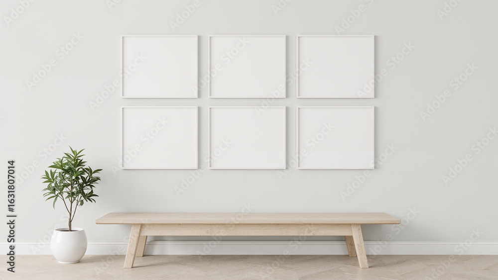 Fototapeta premium Image mockup of a white photo frame in a minimalist themed room