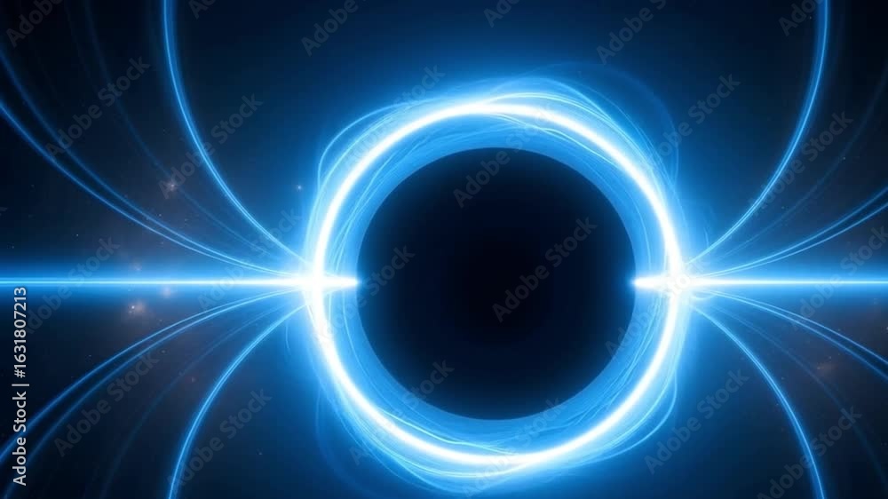 Abstract blue glowing circle with energy lines and light effects