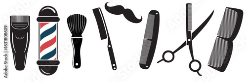 Set for barbershop, hairdresser, isolated on white background. Vector illustration